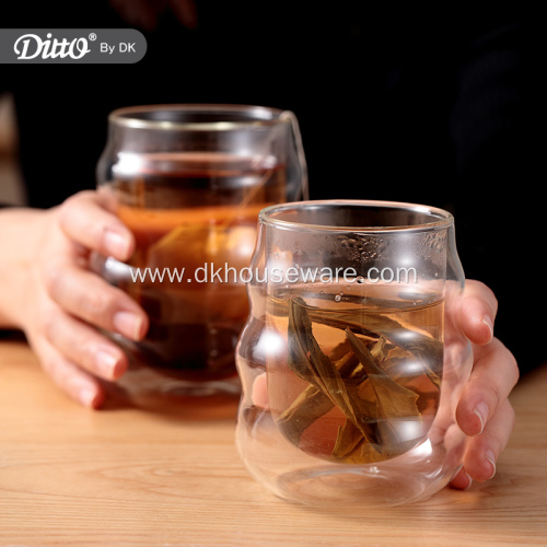 Double Wall Glass Tea Cup With Curved Design